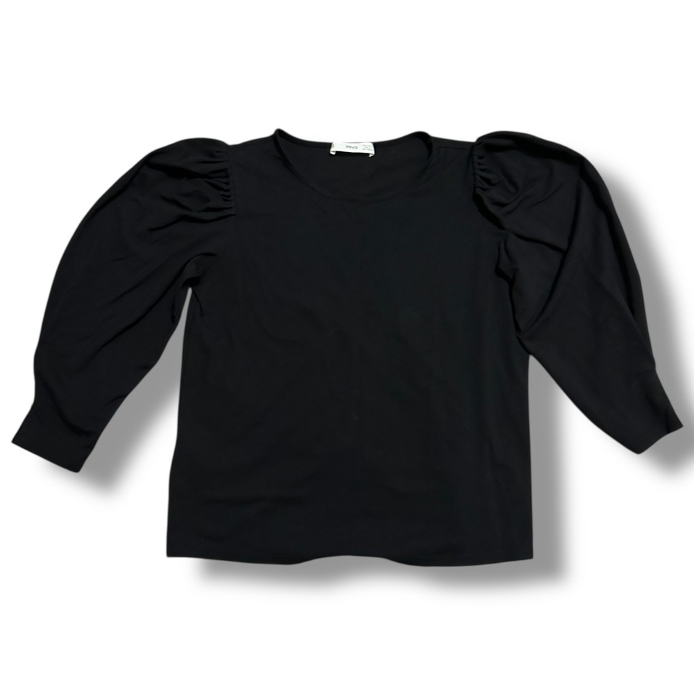 Mango MNG Black‎ Puff Sleeve Knit Top Women's M Modern Minimalist Stretch